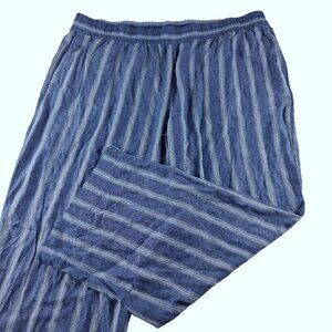 Old Navy High Rise Wide Leg Pants Women's Size XXL Blue Striped Linen Blend